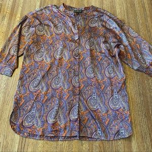GRAND & GREENE Woman’s M Tunic Button Down Paisley Blouse Top